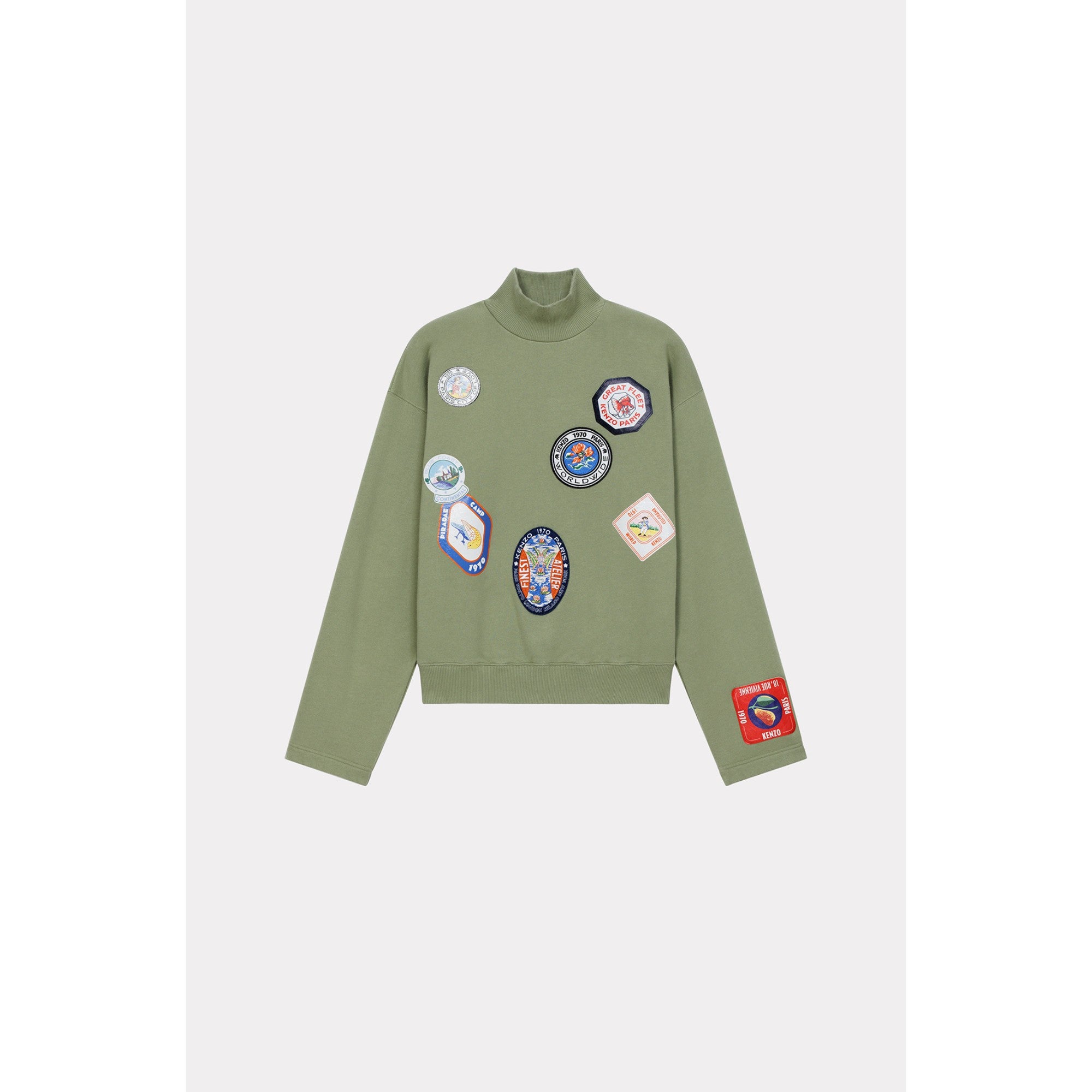 Women Badges High Neck Sweatshirt - Sage Green