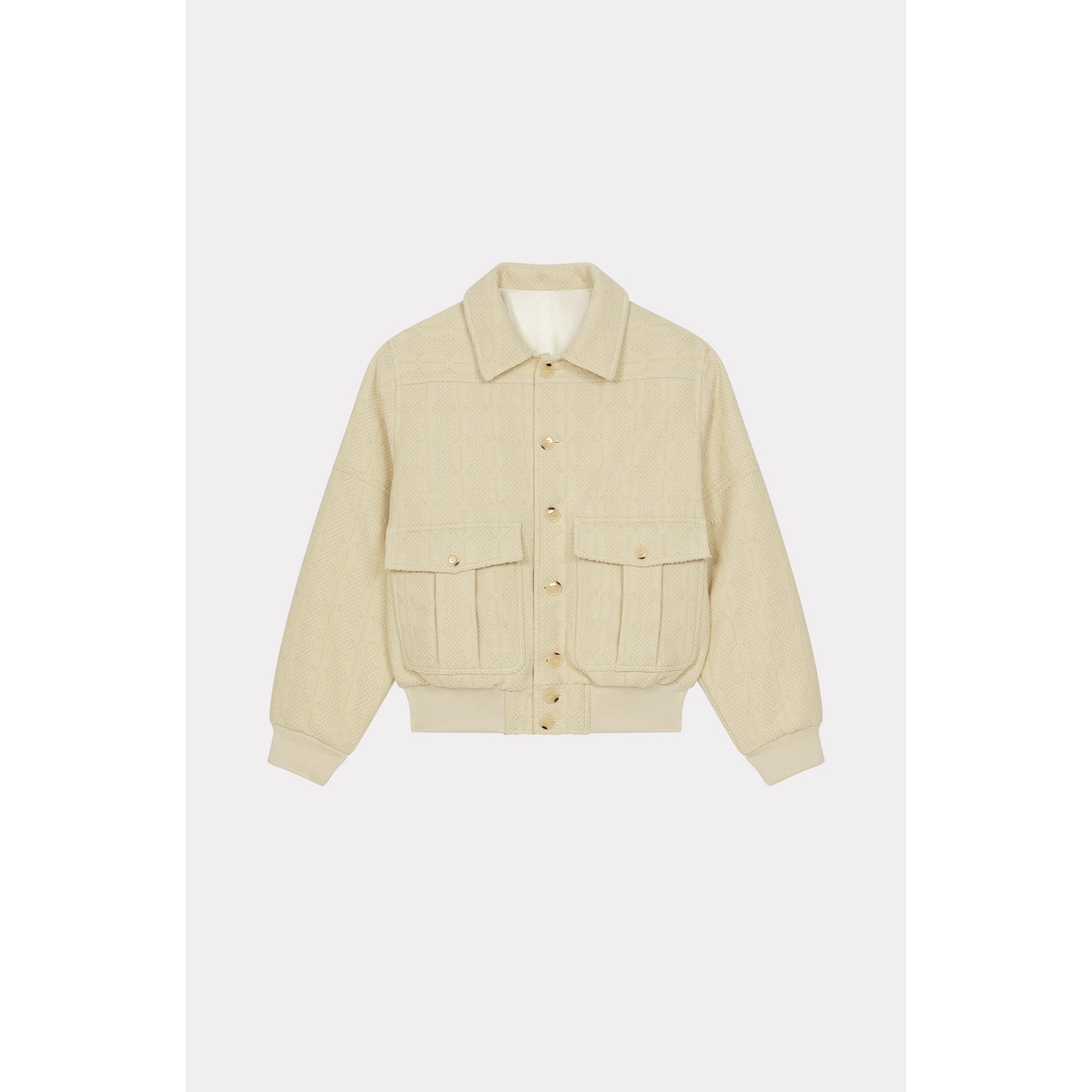 Men Cable Knit Varsity Jacket - Ecru