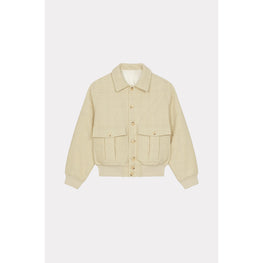 Men Cable Knit Varsity Jacket - Ecru