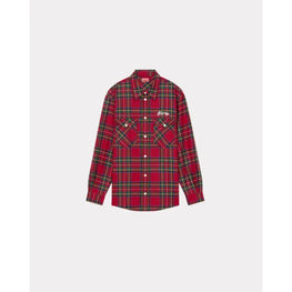 Men Checked Military Shirt - Cherry