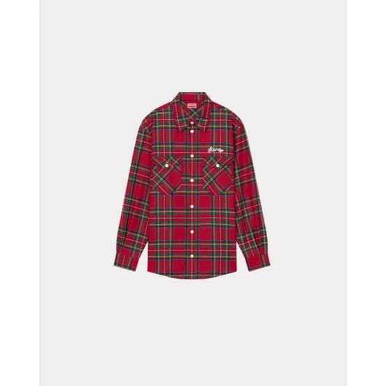 Men Checked Military Shirt - Cherry