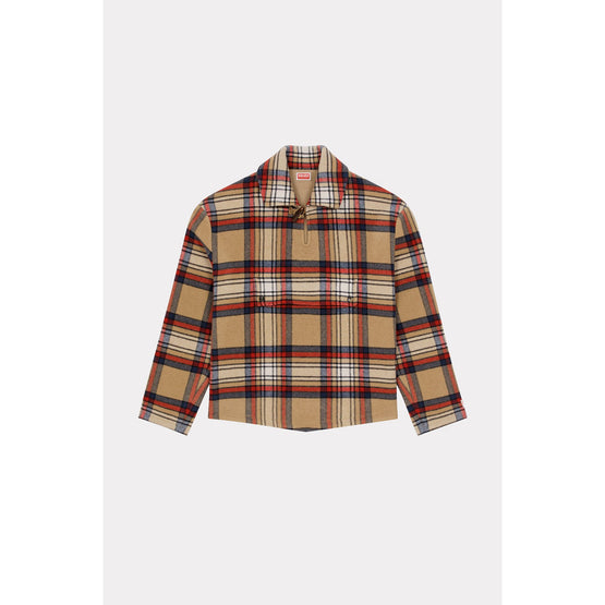 Men Checked Overshirt - Dark Beige