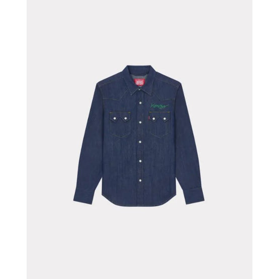 Men Denim Western Shirt - Rinse Blue Denim