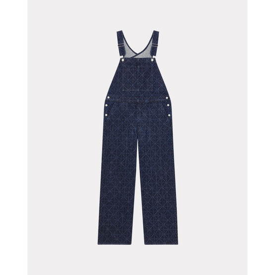 Men Printed Denim Overall - Rinse Blue Denim