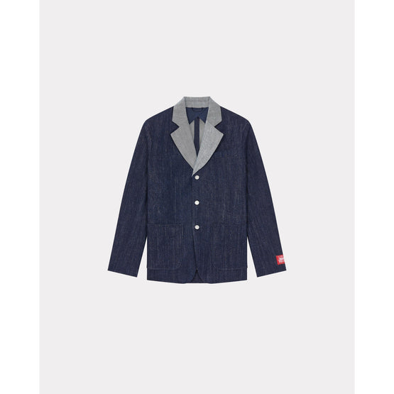 Men Denim Blazer - Rinse Blue Denim