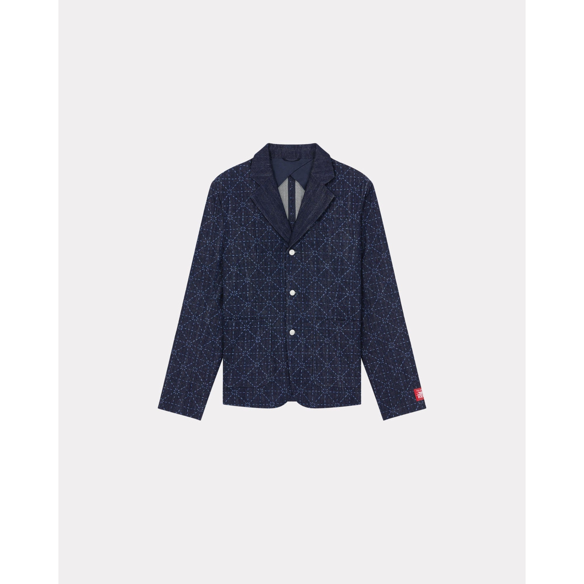 Men Printed Denim Blazer - Rinse Blue Denim