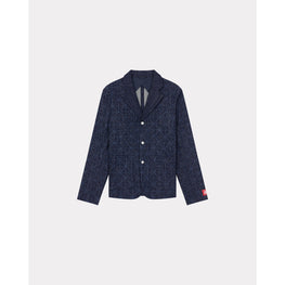 Men Printed Denim Blazer - Rinse Blue Denim
