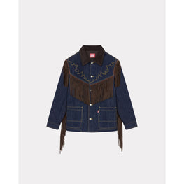 Men Denim Fringe Jacket - Rinse Blue Denim