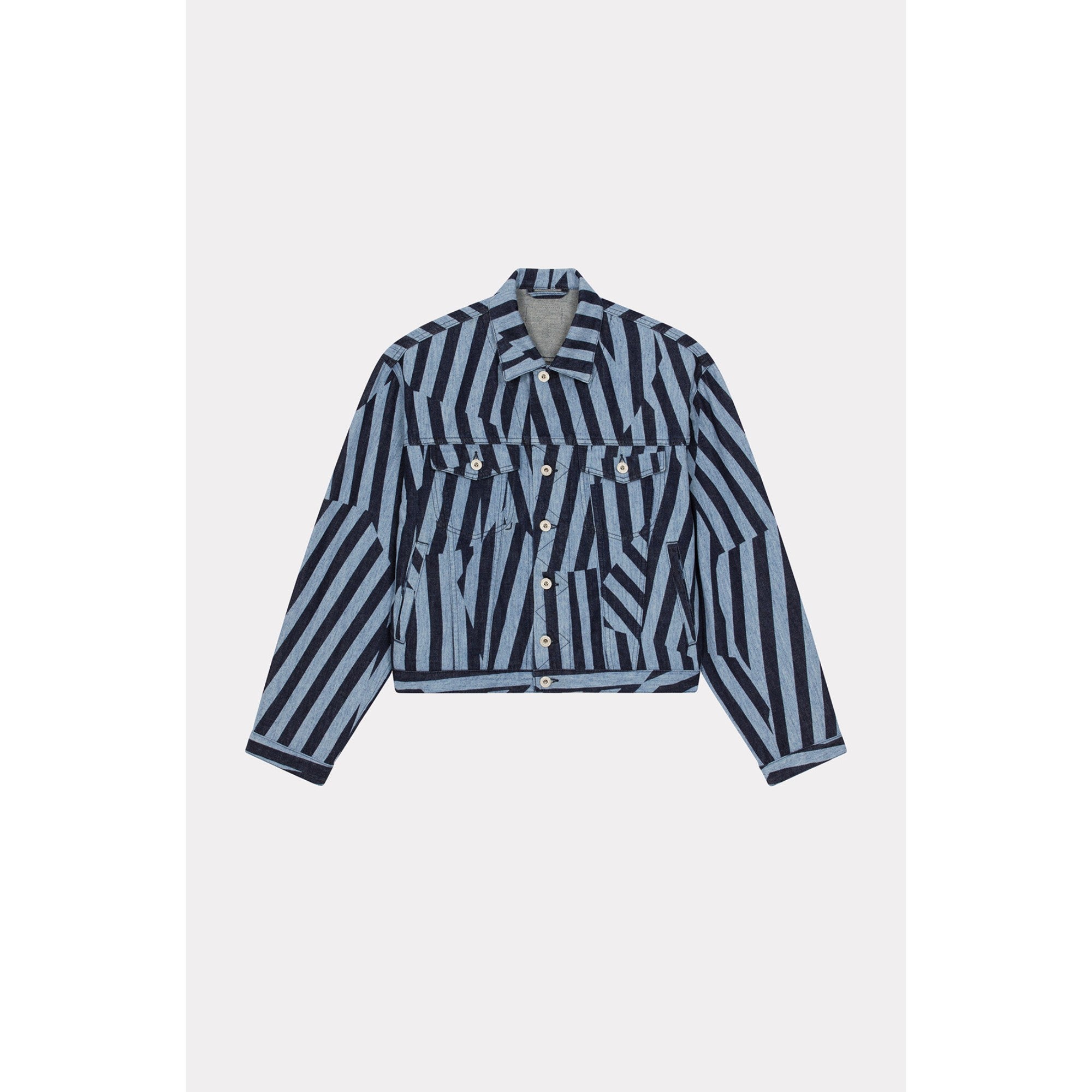 Men Dazzle Stripe Trucker Jacket - Rinse Blue Denim