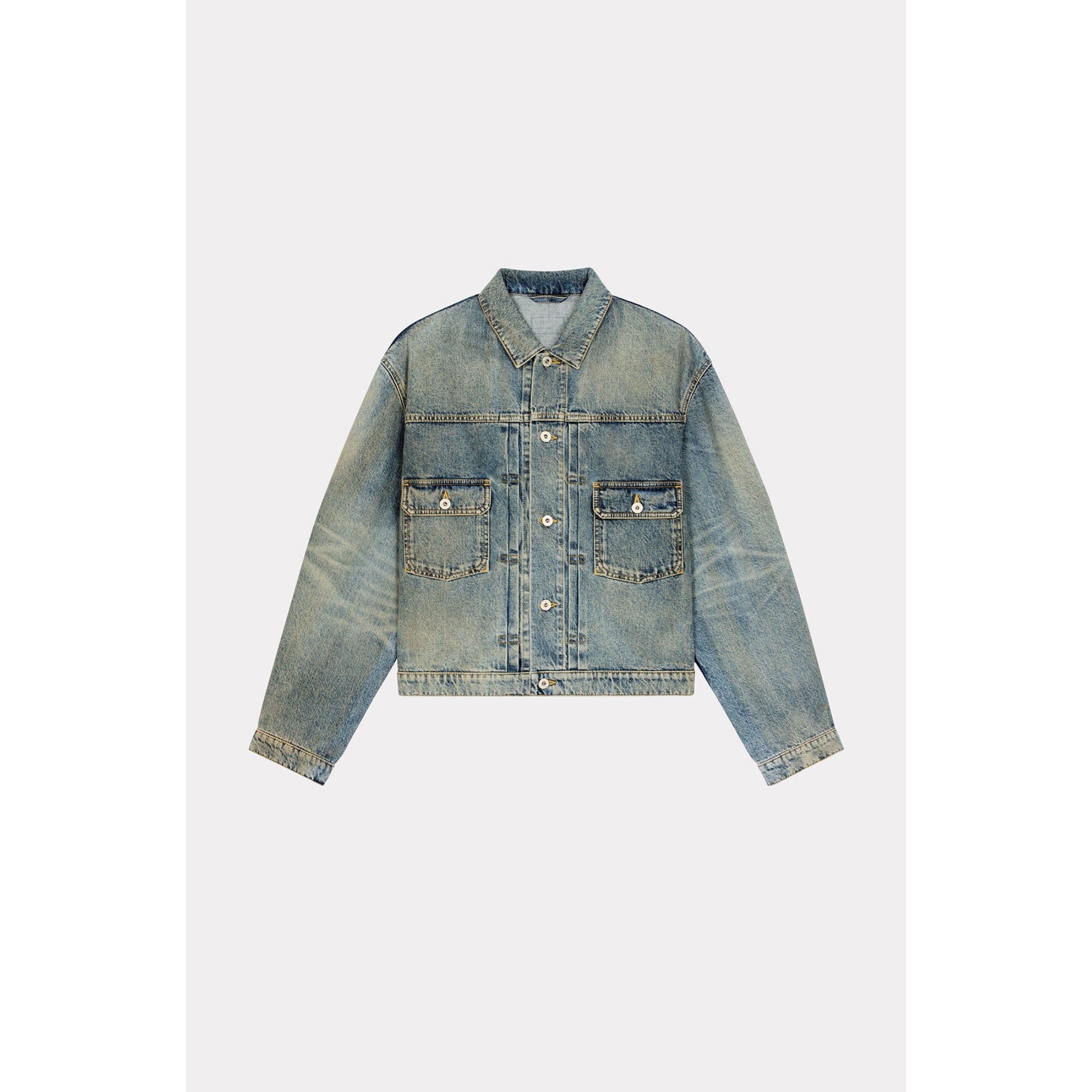 Men Stone Bleach Trucker Jacket - Stone Bl Dirty Blue Denim