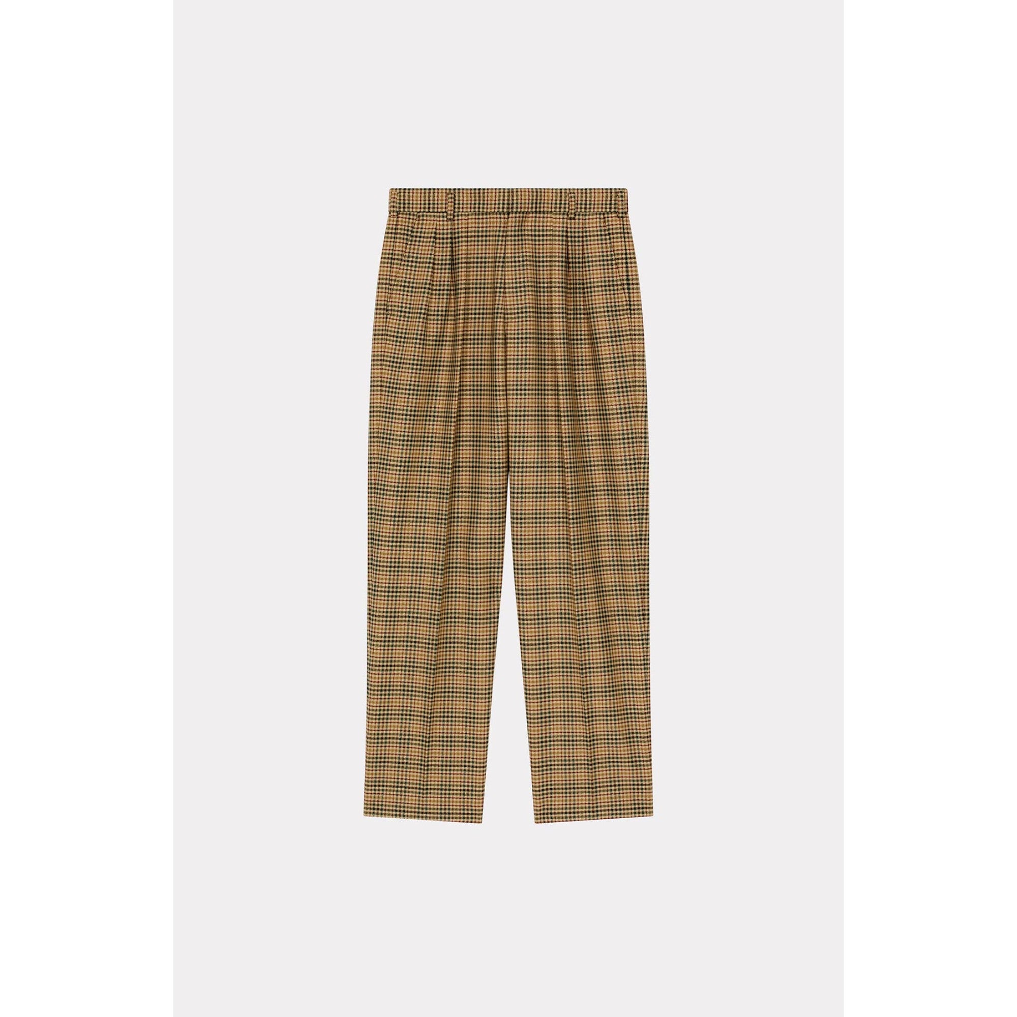 Men Checked Pleated Tailored Pant - Dark Camel