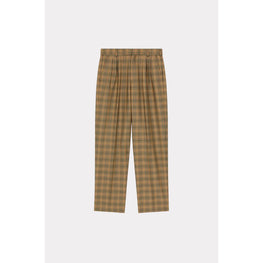 Men Checked Pleated Tailored Pant - Dark Camel