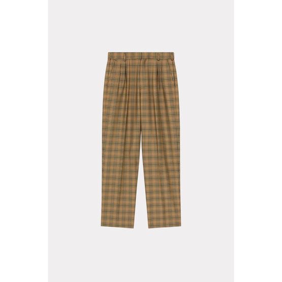 Men Checked Pleated Tailored Pant - Dark Camel