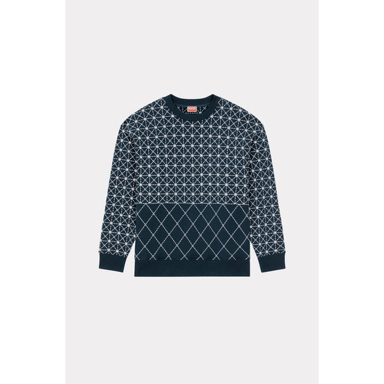 Men Sashiko Stitch Oversize Sw - Midnight Blue