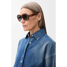 Women Square Halfmoon Sunglasses - Havana