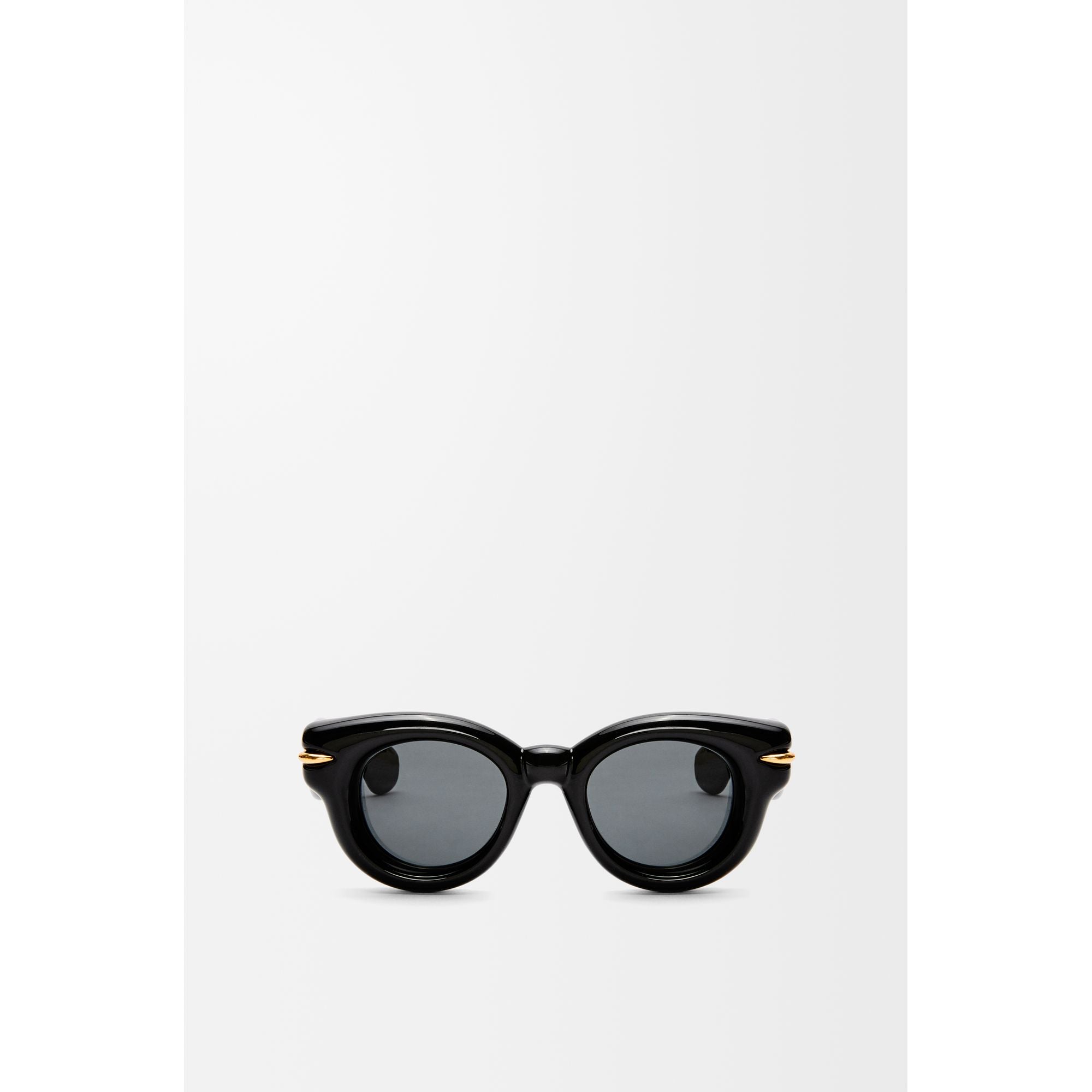 Women Inflated Round Sunglasses - Shiny Black