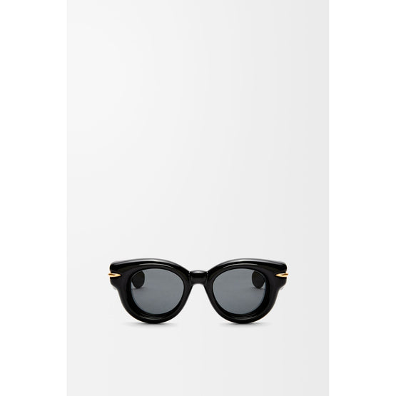 Women Inflated Round Sunglasses - Shiny Black