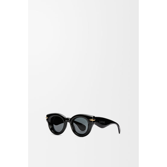 Women Inflated Round Sunglasses - Shiny Black
