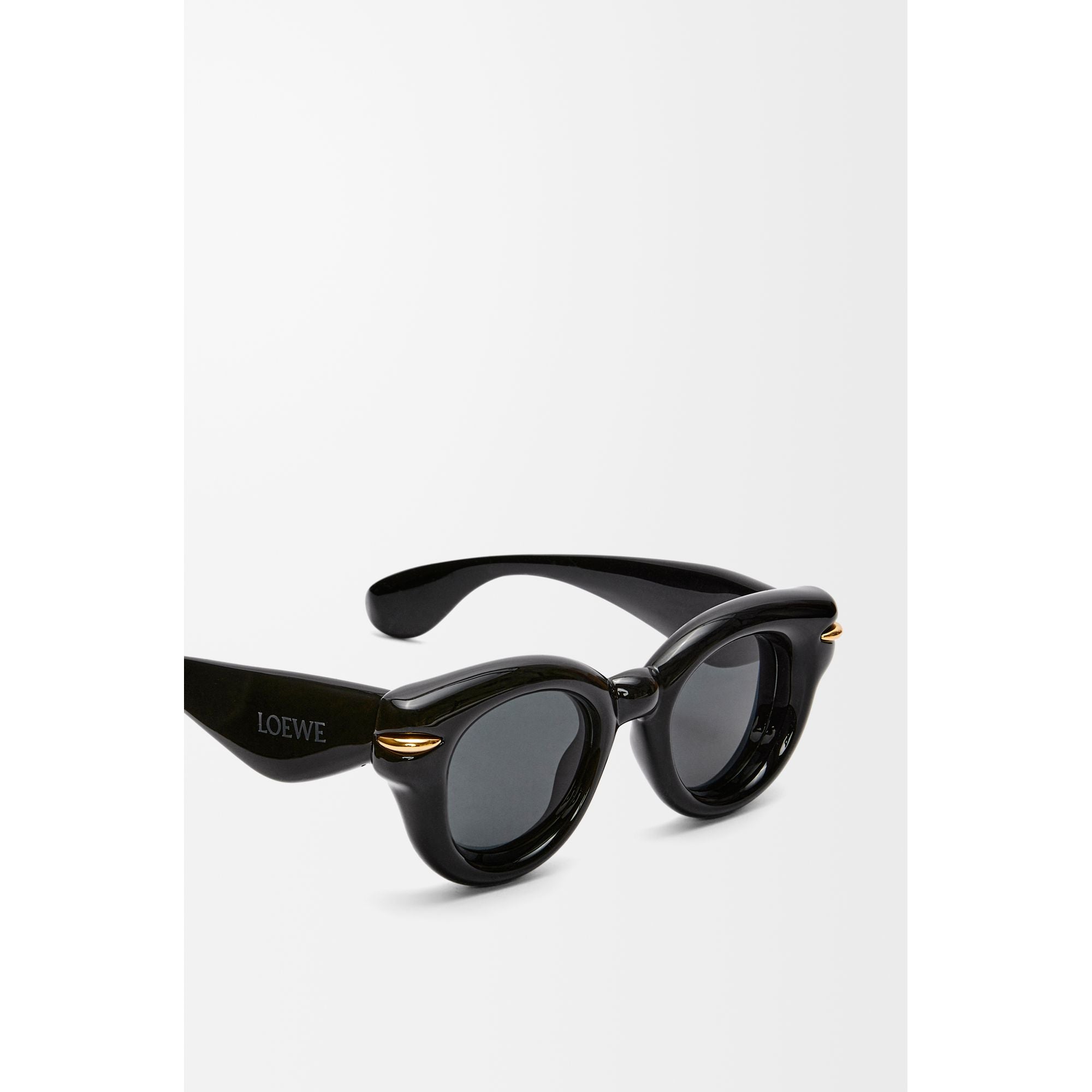 Women Inflated Round Sunglasses - Shiny Black