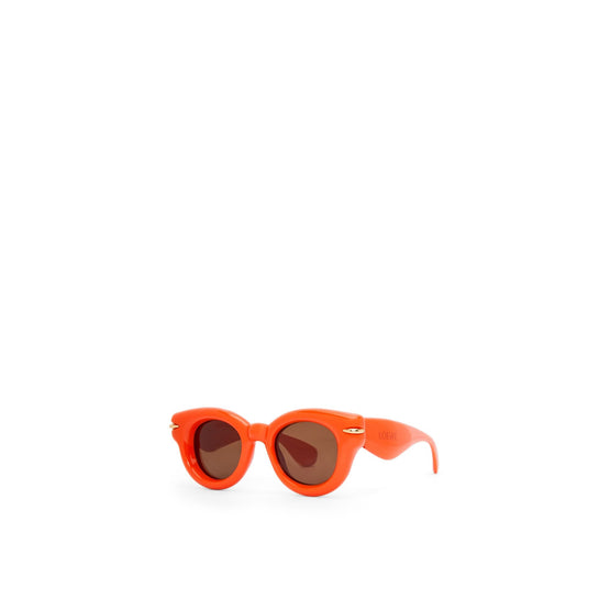 Women Inflated Round Sunglasses - Shiny Orange