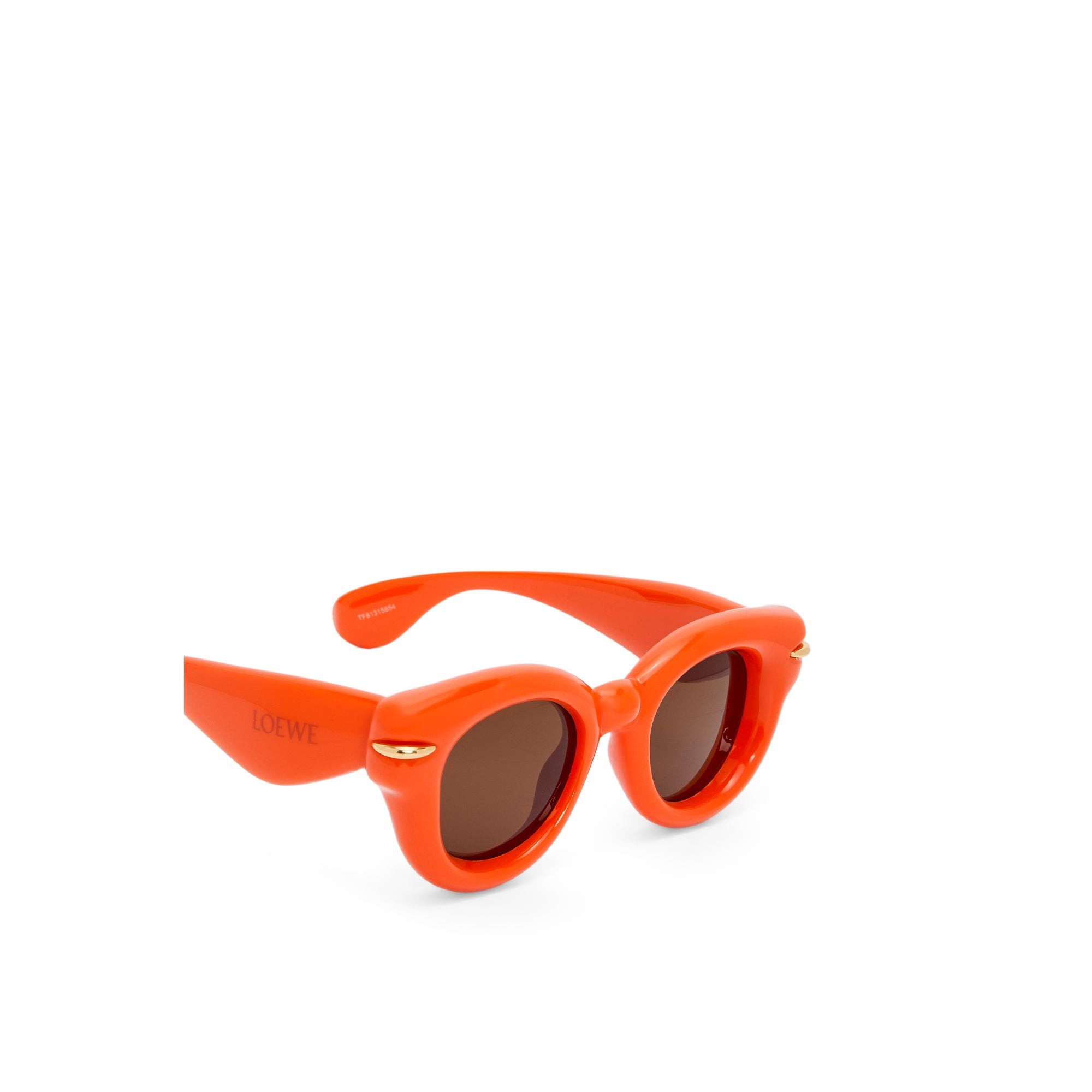 Women Inflated Round Sunglasses - Shiny Orange
