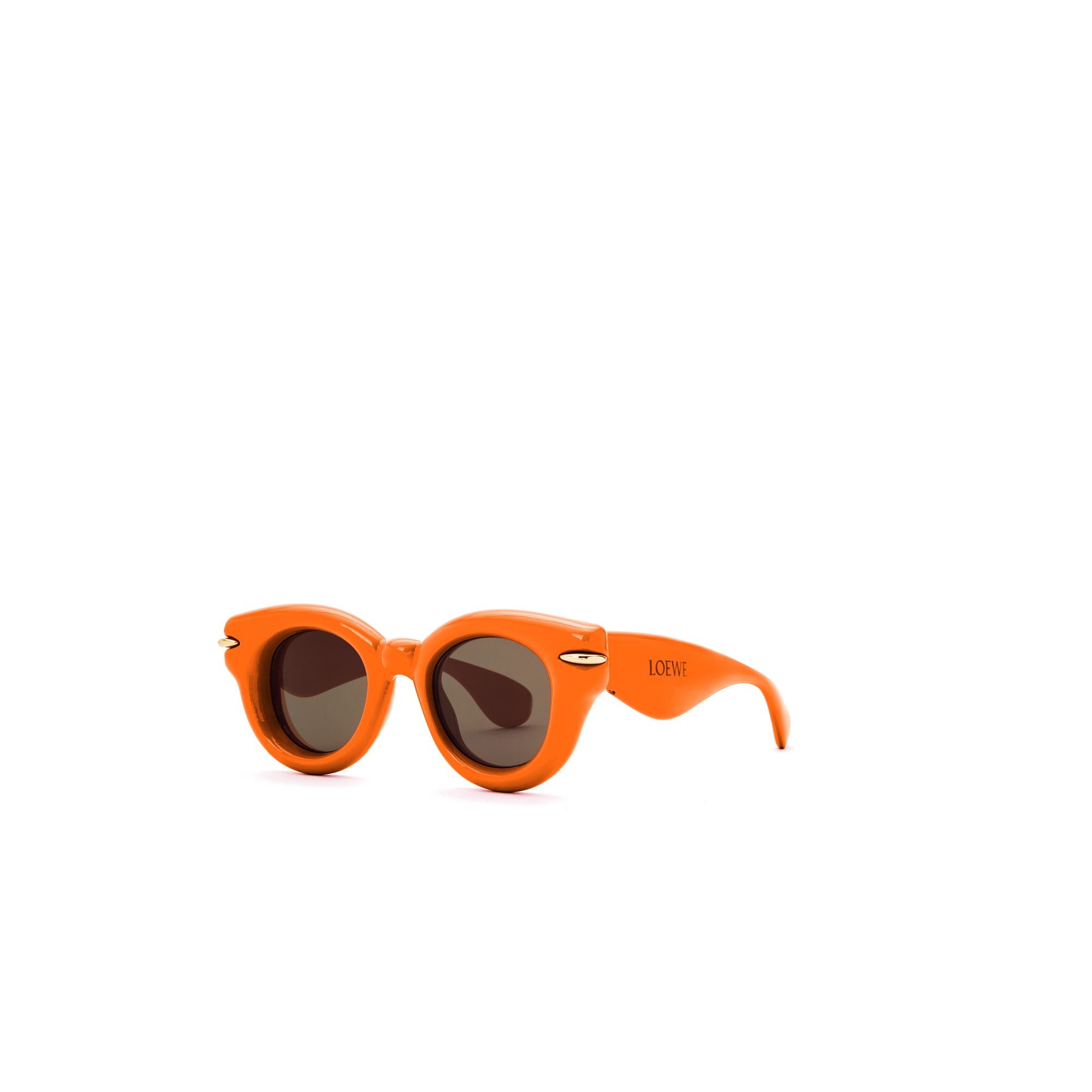 Women Inflated Round Sunglasses - Shiny Orange