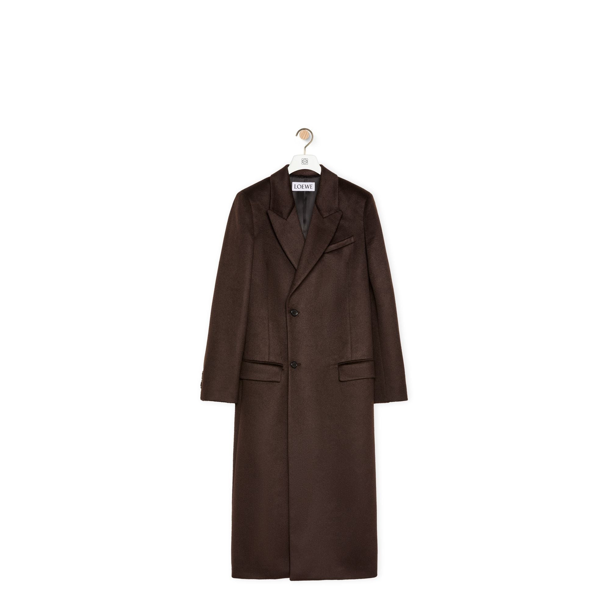 Men Long Double Breasted Coat - Coffee Bean