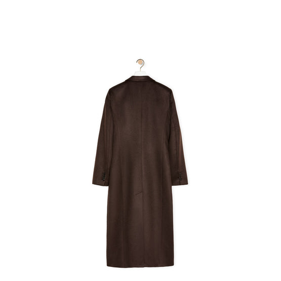 Men Long Double Breasted Coat - Coffee Bean