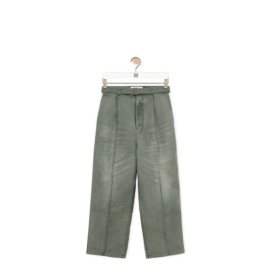 Men Low Crotch Trousers - Solid Khaki Green