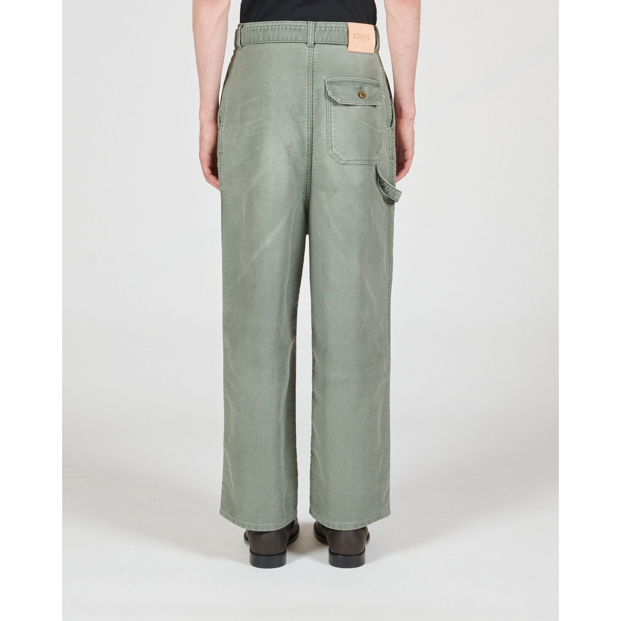 Men Low Crotch Trousers - Solid Khaki Green