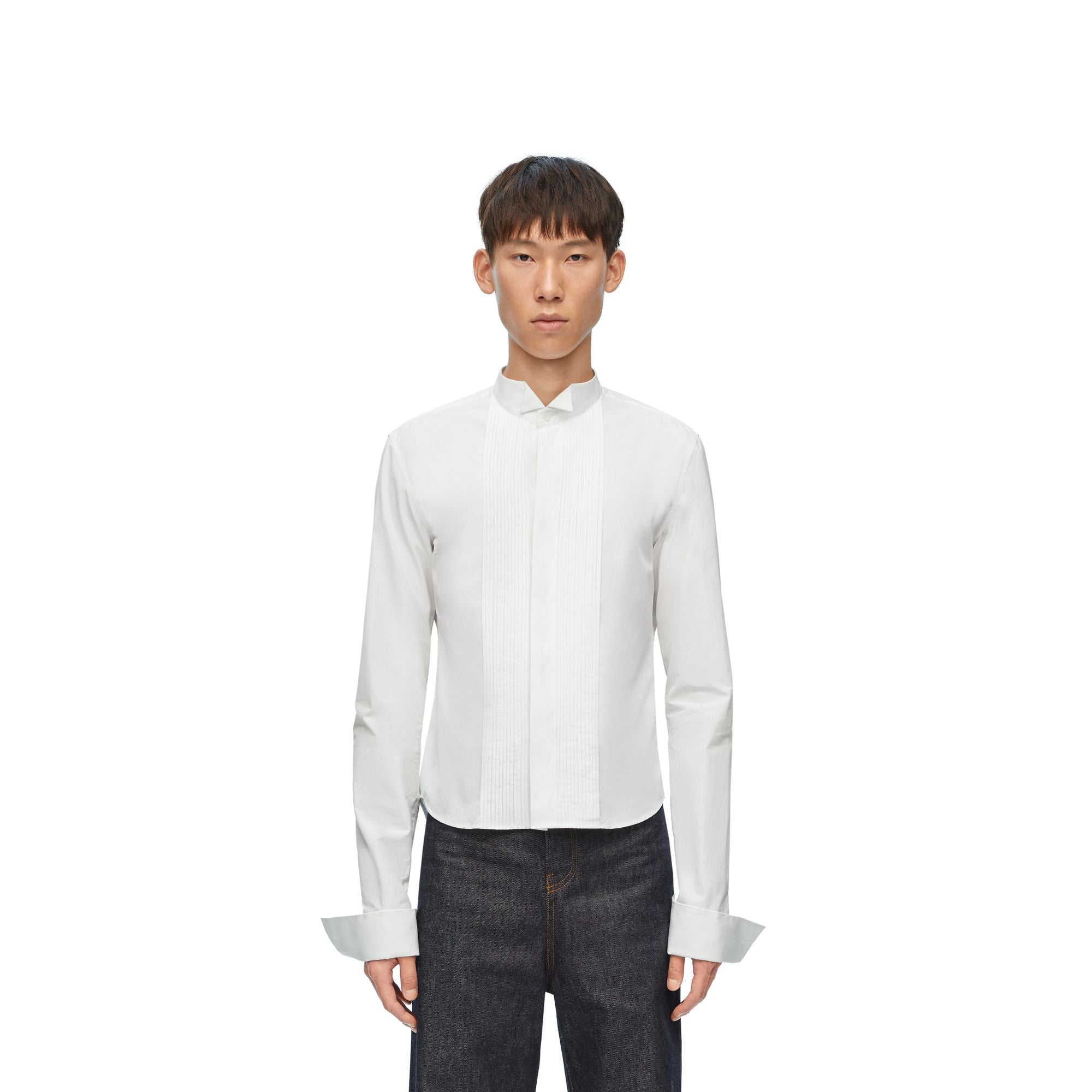 Men Cropped Pleated Shirt - White
