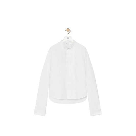 Men Cropped Pleated Shirt - White