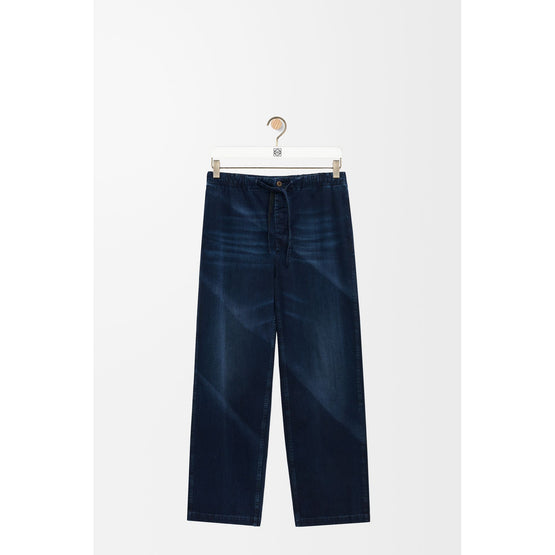Men Drawstring Jeans - Washed Indigo