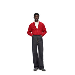 Men Zip-Up Sweater - Red