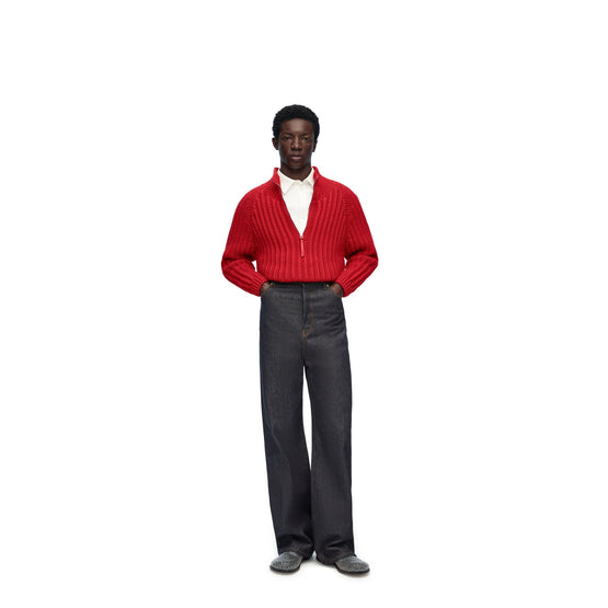 Men Zip-Up Sweater - Red