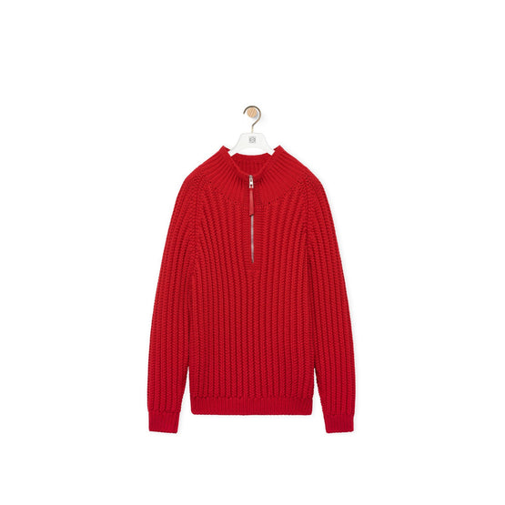 Men Zip-Up Sweater - Red