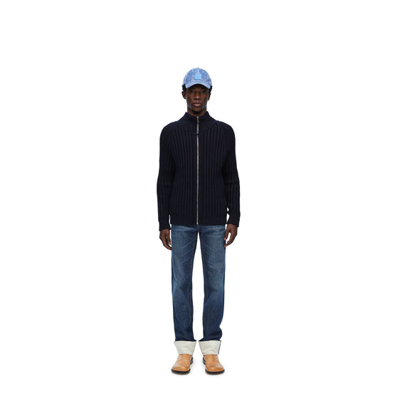 Men Zip-Up Cardigan - Navy Blue