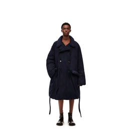 Men Suede Padded Coat - Navy Blue