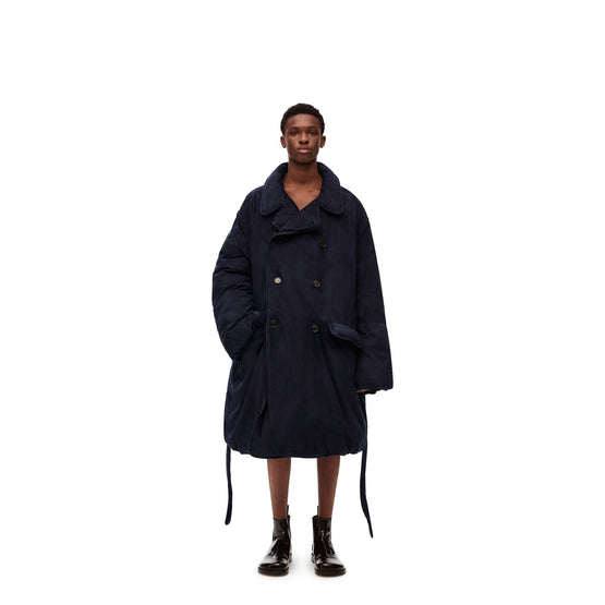 Men Suede Padded Coat - Navy Blue