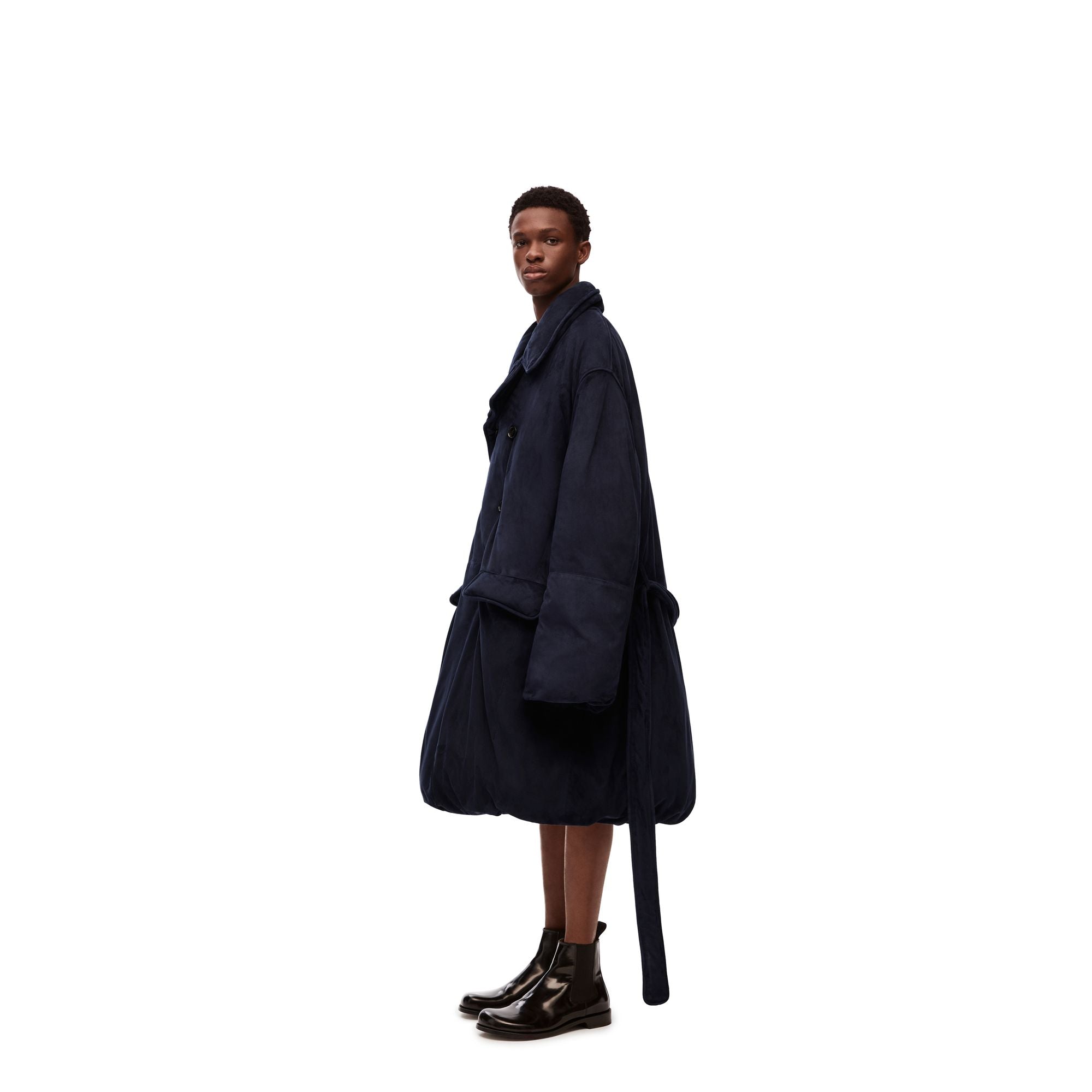 Men Suede Padded Coat - Navy Blue