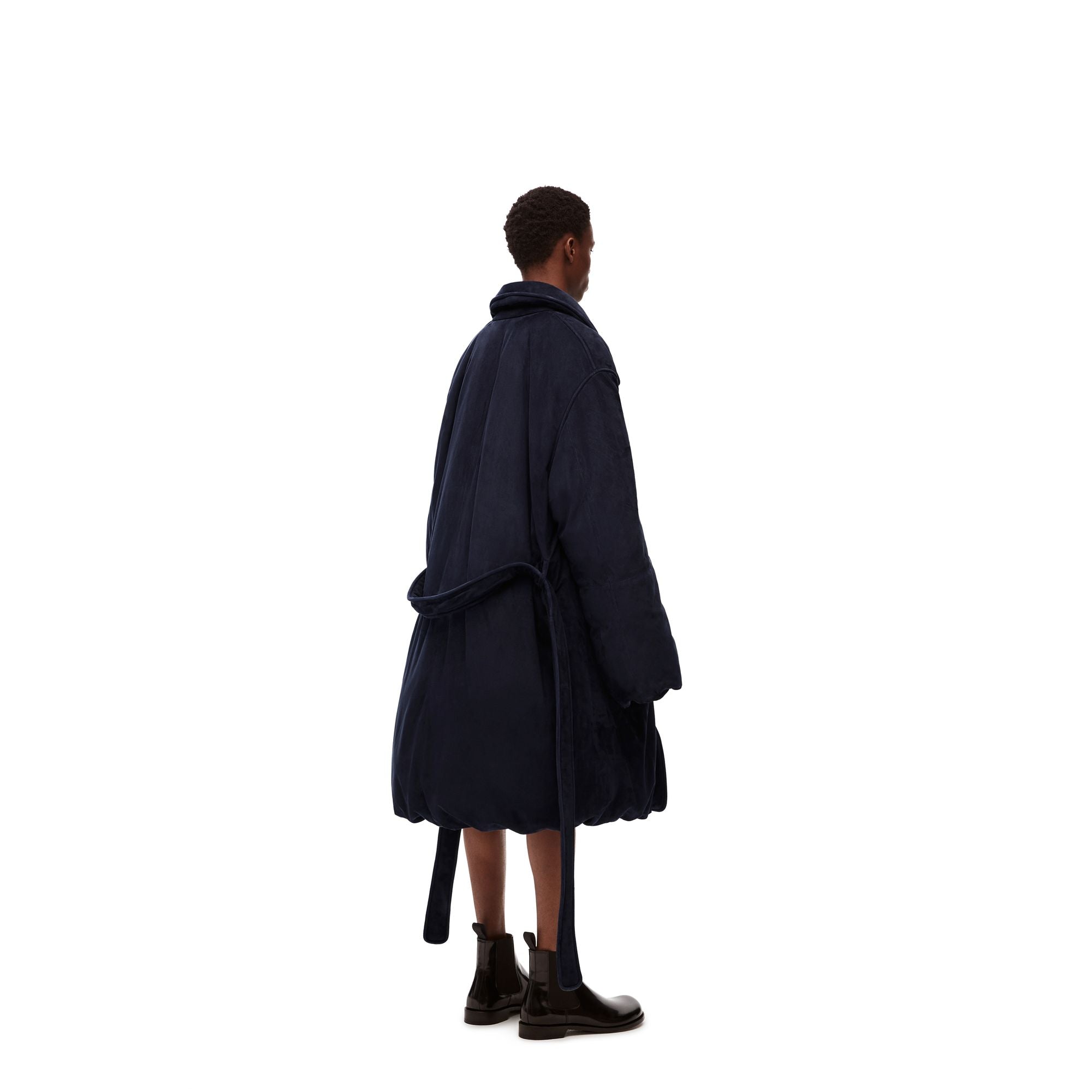 Men Suede Padded Coat - Navy Blue