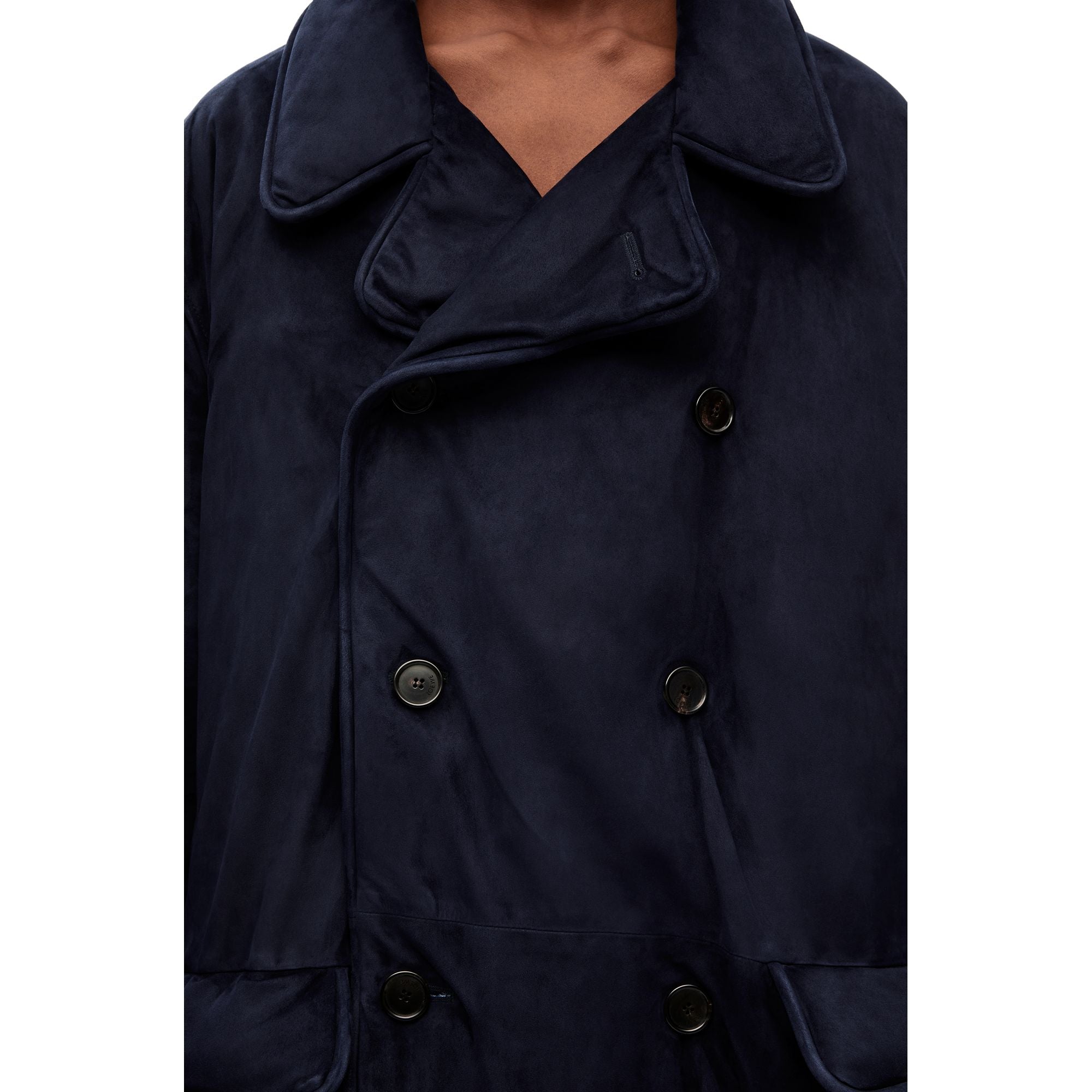 Men Suede Padded Coat - Navy Blue