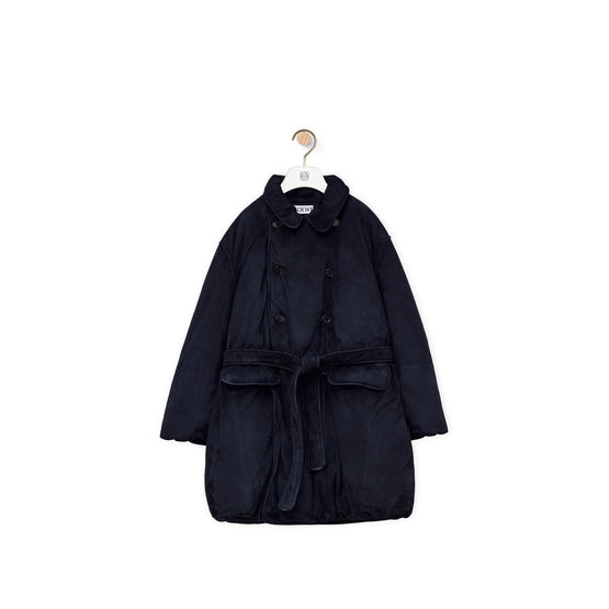 Men Suede Padded Coat - Navy Blue