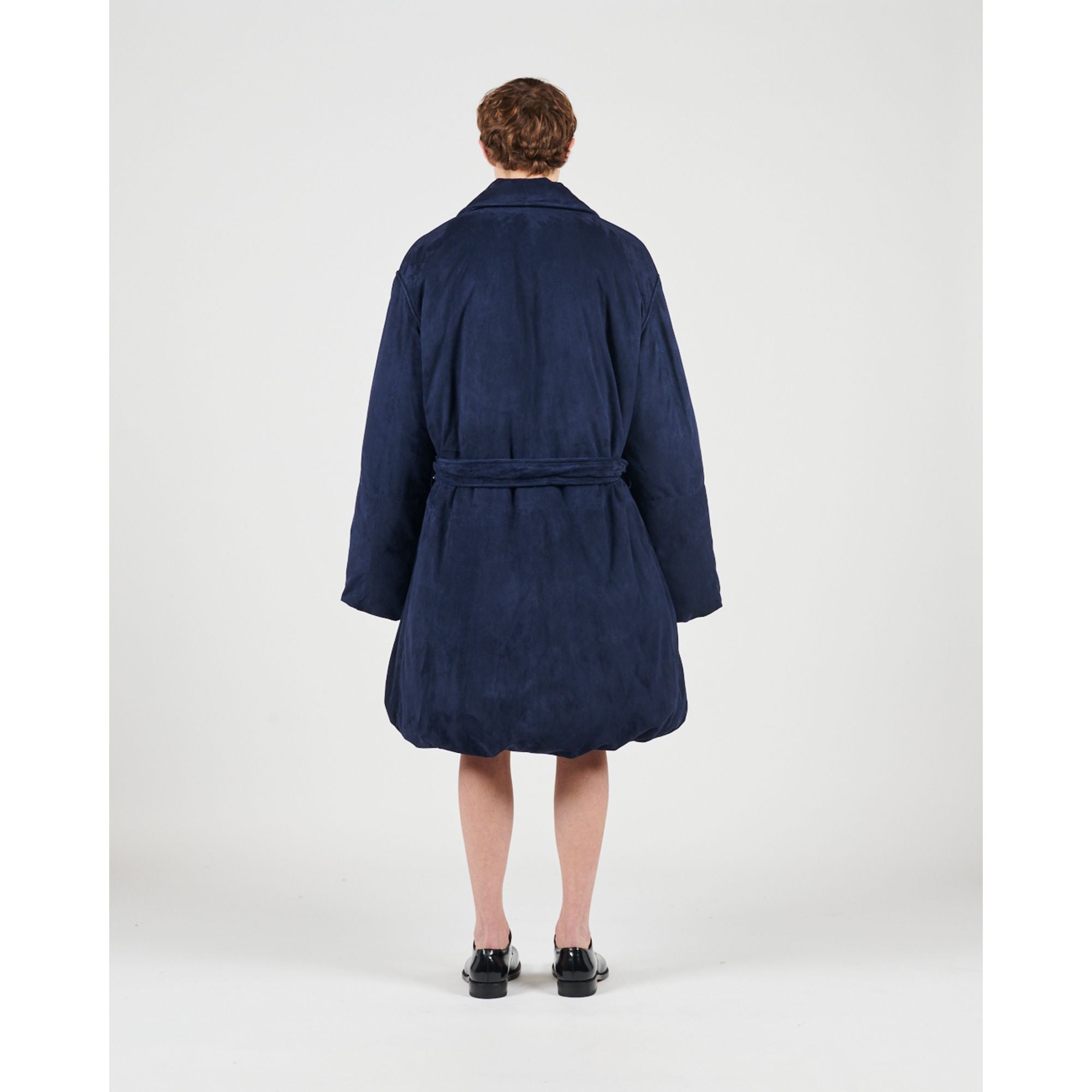 Men Suede Padded Coat - Navy Blue