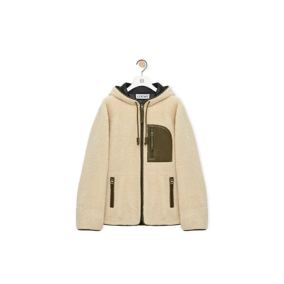 Men Hooded Jacket - Natural/Khaki Green