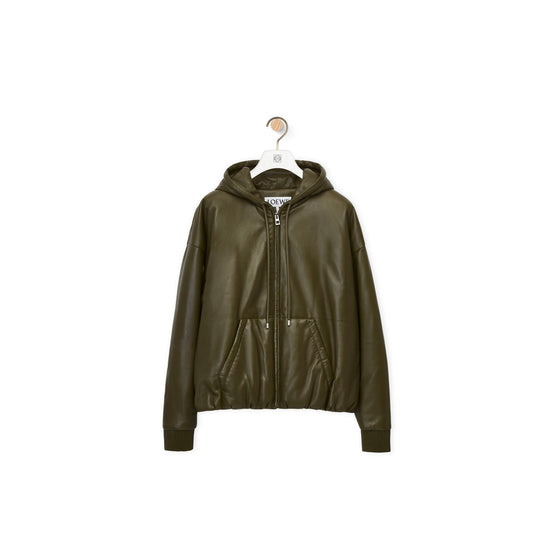 Men Zip Through Puffer Hoodie - Dark Khaki