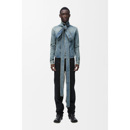Men Bow Shirt - Washed Denim