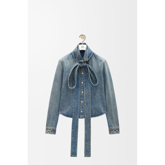 Men Bow Shirt - Washed Denim