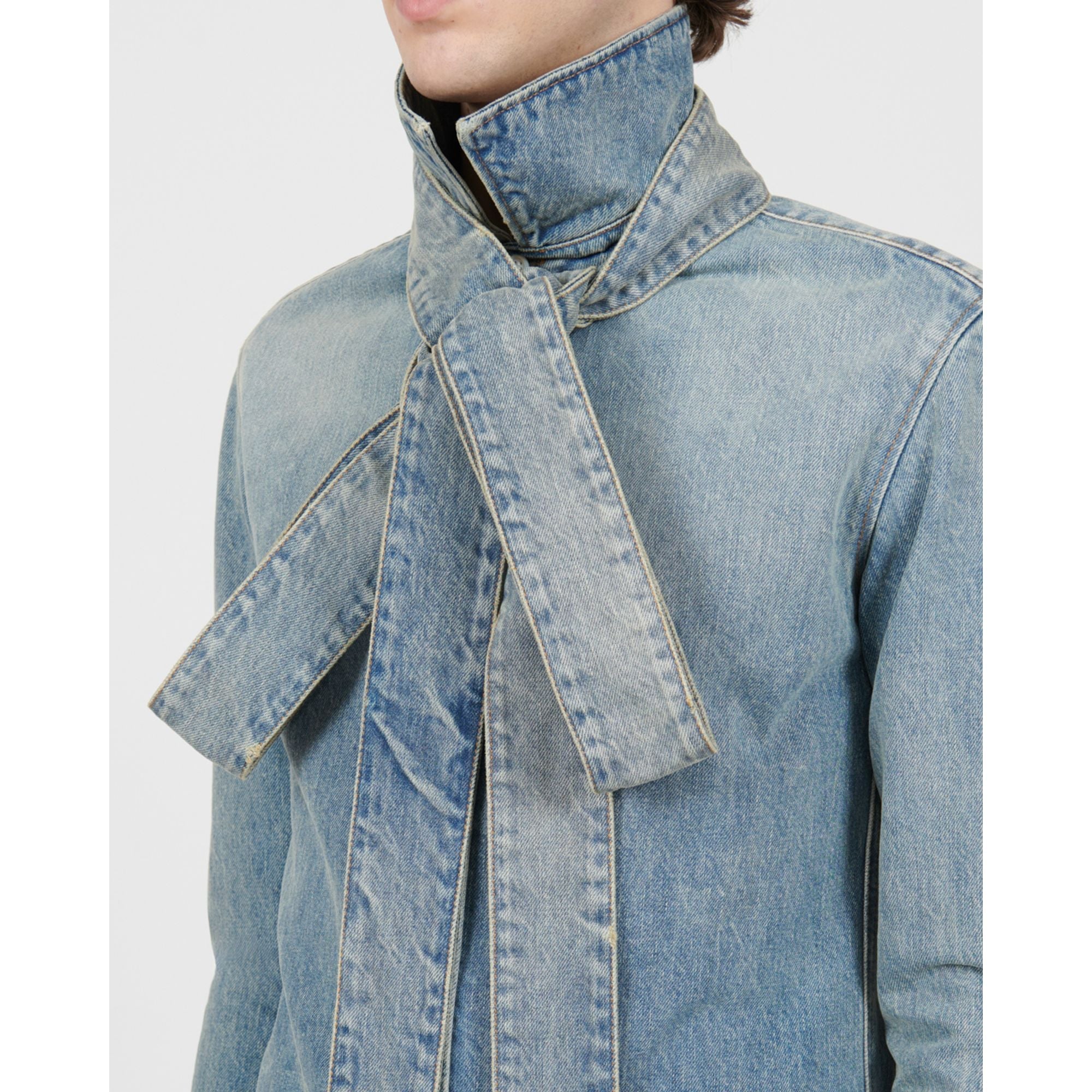 Men Bow Shirt - Washed Denim