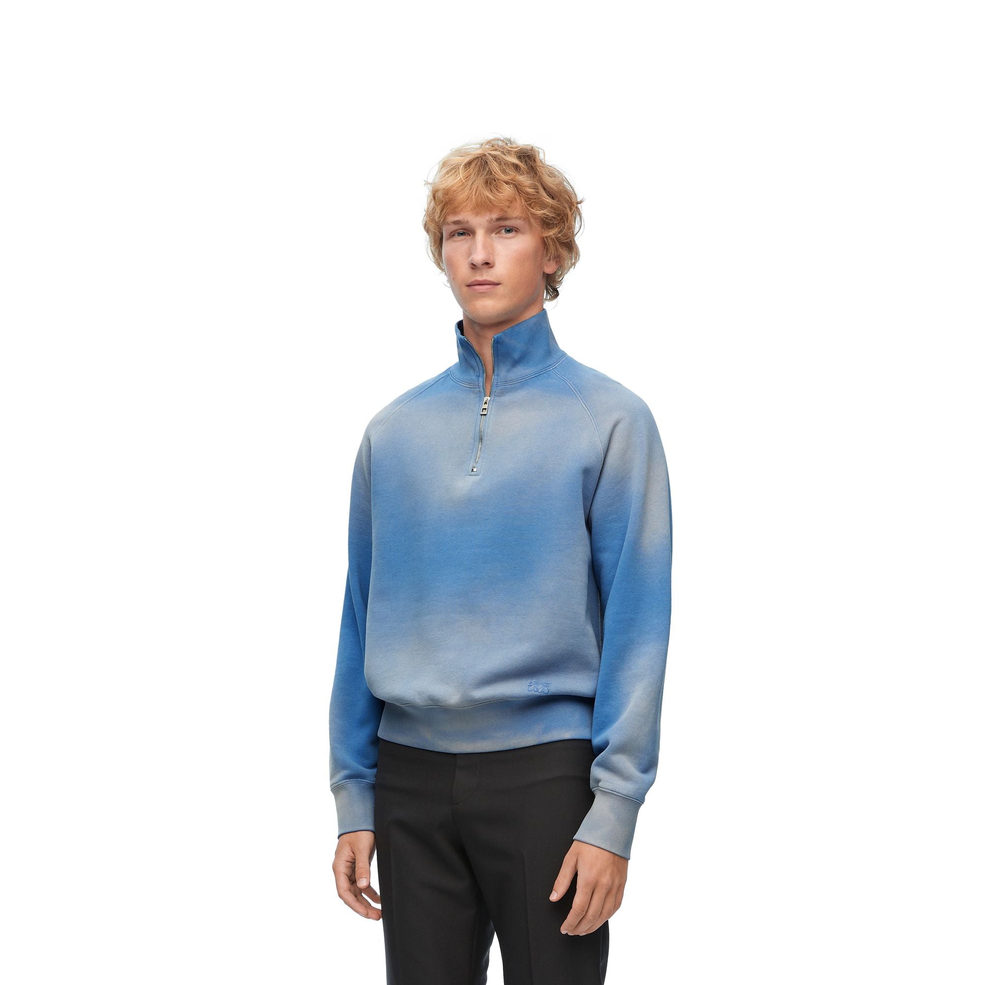 Men Zip-Up Sweatshirt - Washed Blue